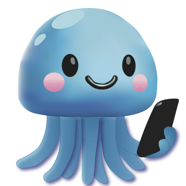 Wobbles Collectible: a friendly blue jelly character holding a phone